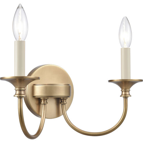 Cecil 2 Light 14 inch Natural Brass and Off White Vanity Light Wall Light