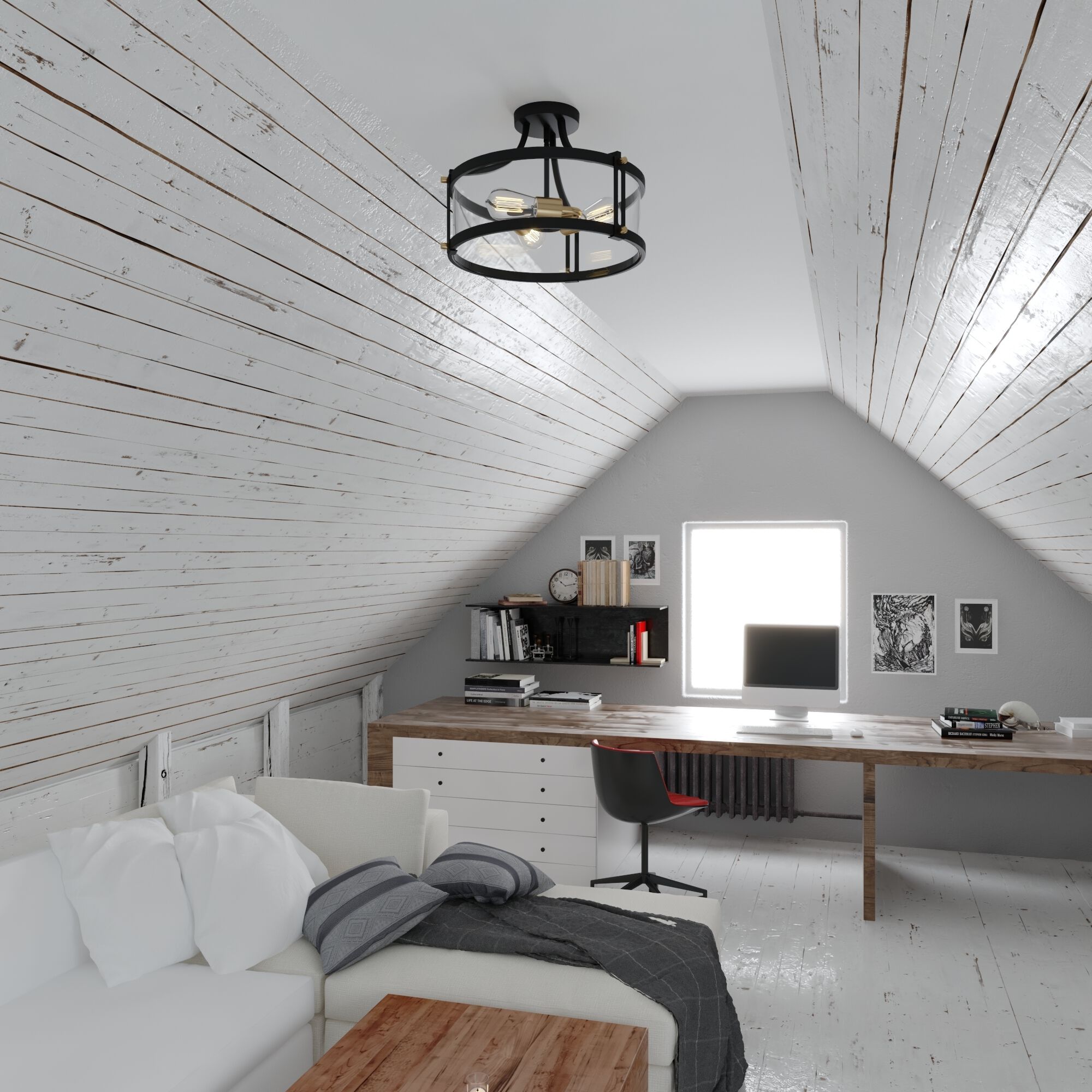 Holbrook LED 15.75 inch Matte Black and Satin Brass Semi-Flush Mount Ceiling Light