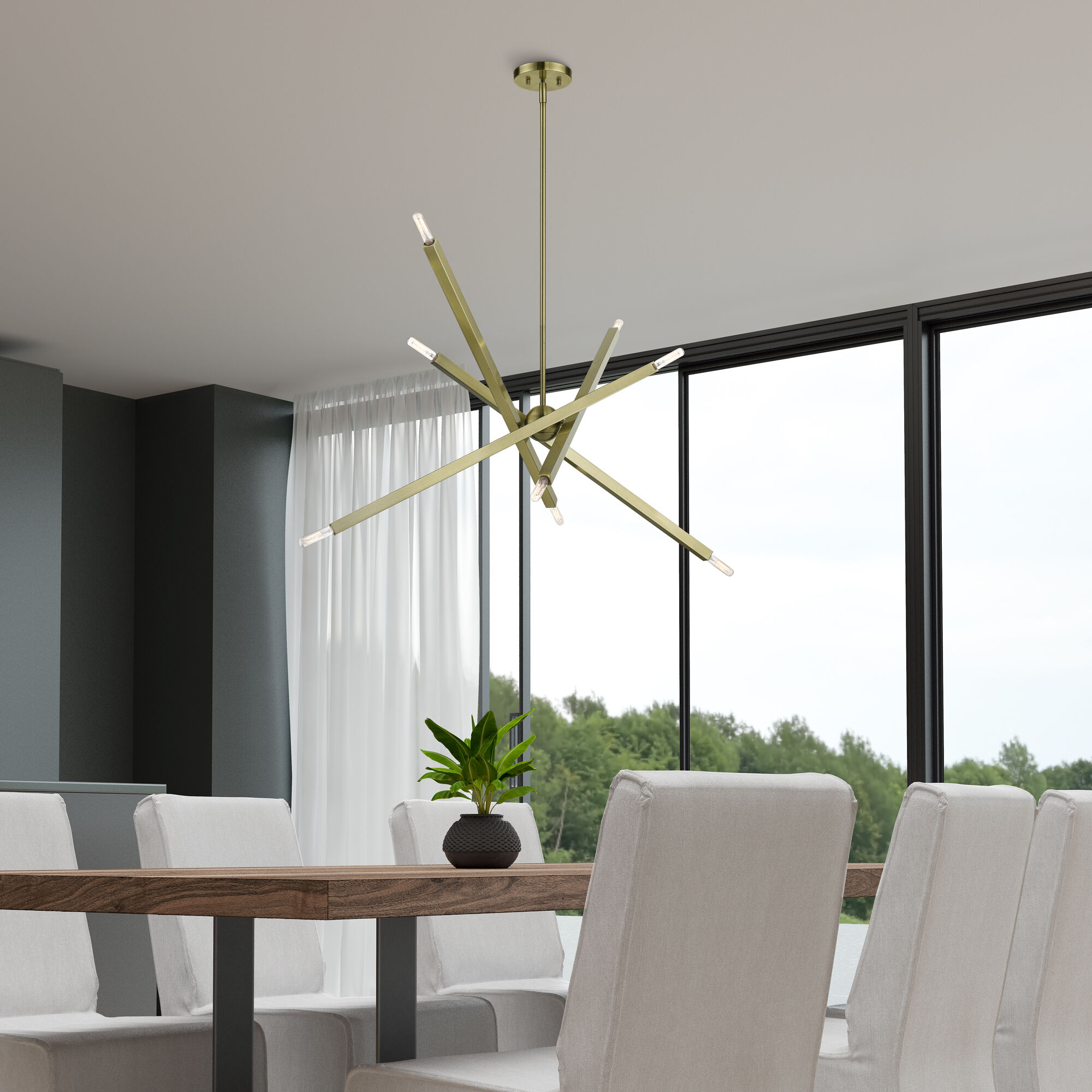 Monaco 8 Light 35 inch Antique Brass Linear Chandelier Ceiling Light, Large