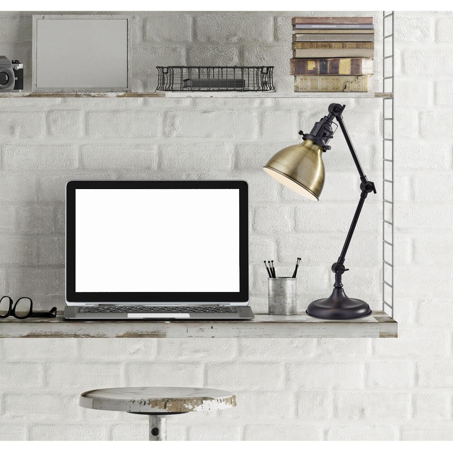 Alden 18.5 inch 40 watt Antique Bronze with Brass Accents Desk Lamp Portable Light, Simplee Adesso