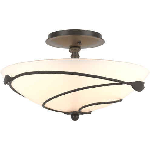 Forged Leaves 2 Light 13.5 inch Dark Smoke Semi-Flush Ceiling Light in Opal