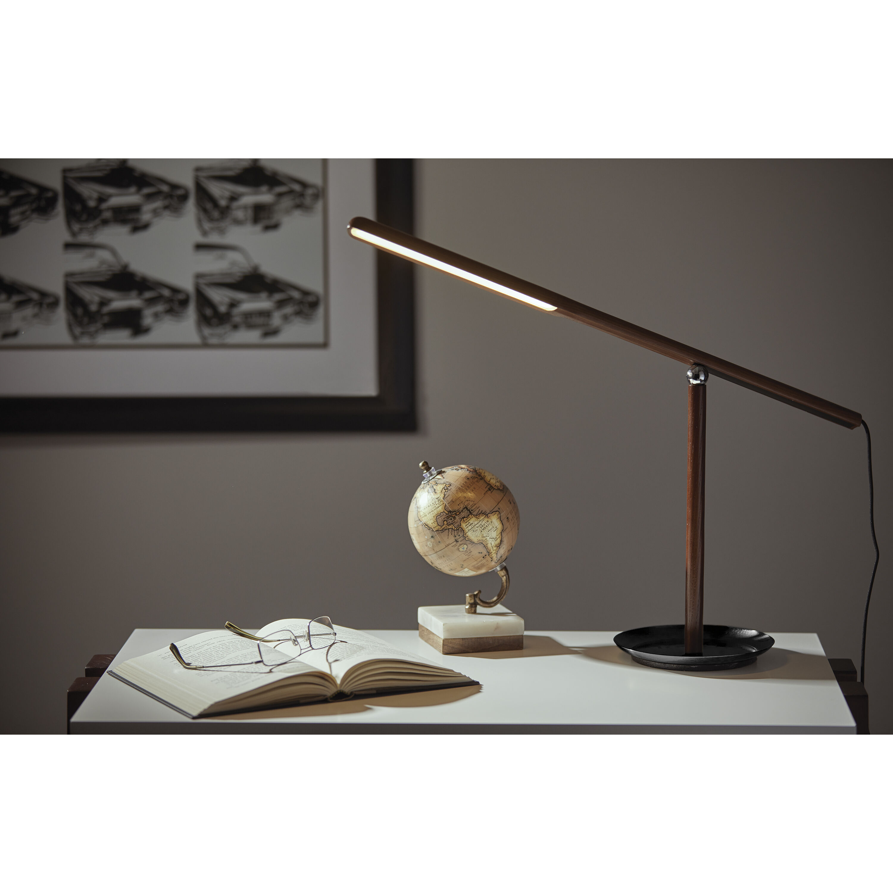 Gravity 14 inch 8.00 watt Walnut Ash Wood Desk Lamp Portable Light, ADS360