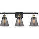 Ballston Small Cone 3 Light 26 inch Black Antique Brass Bath Vanity Light Wall Light in Plated Smoke Glass