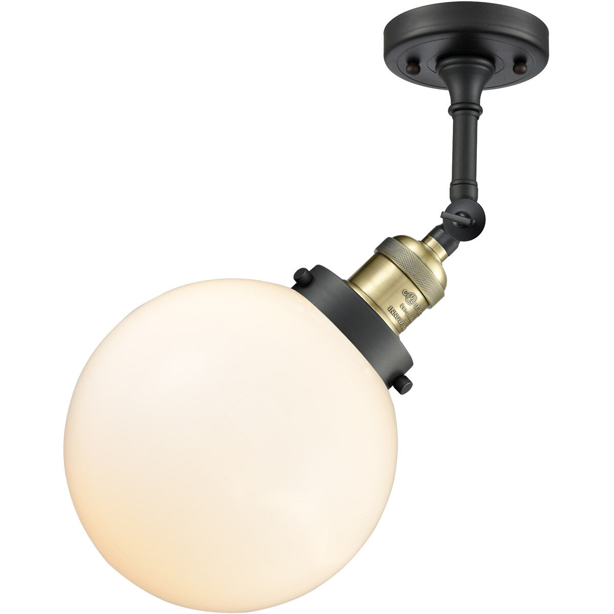 Franklin Restoration Large Beacon LED 8 inch Black Antique Brass Semi-Flush Mount Ceiling Light in Matte White Glass, Franklin Restoration