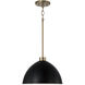 Ross 1 Light 13 inch Aged Brass Pendant Ceiling Light in Matte Black with White Interior