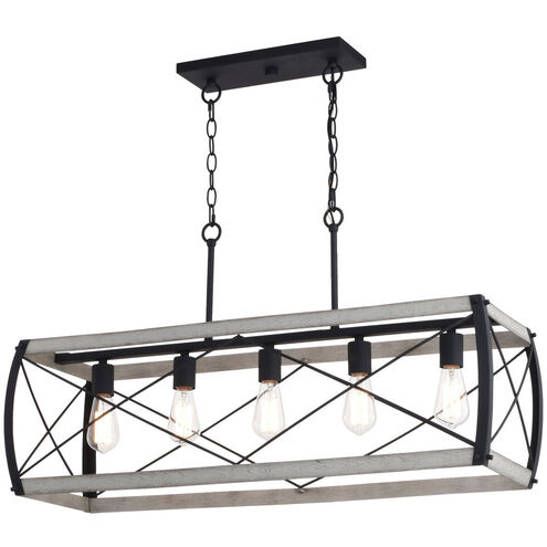 Montclare 5 Light 35 inch Textured Black and White Ash Linear Chandelier Ceiling Light