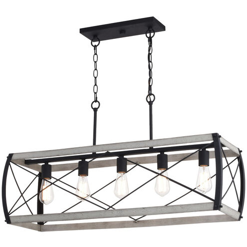 Montclare LED 35 inch Textured Black and White Ash Linear Chandelier Ceiling Light