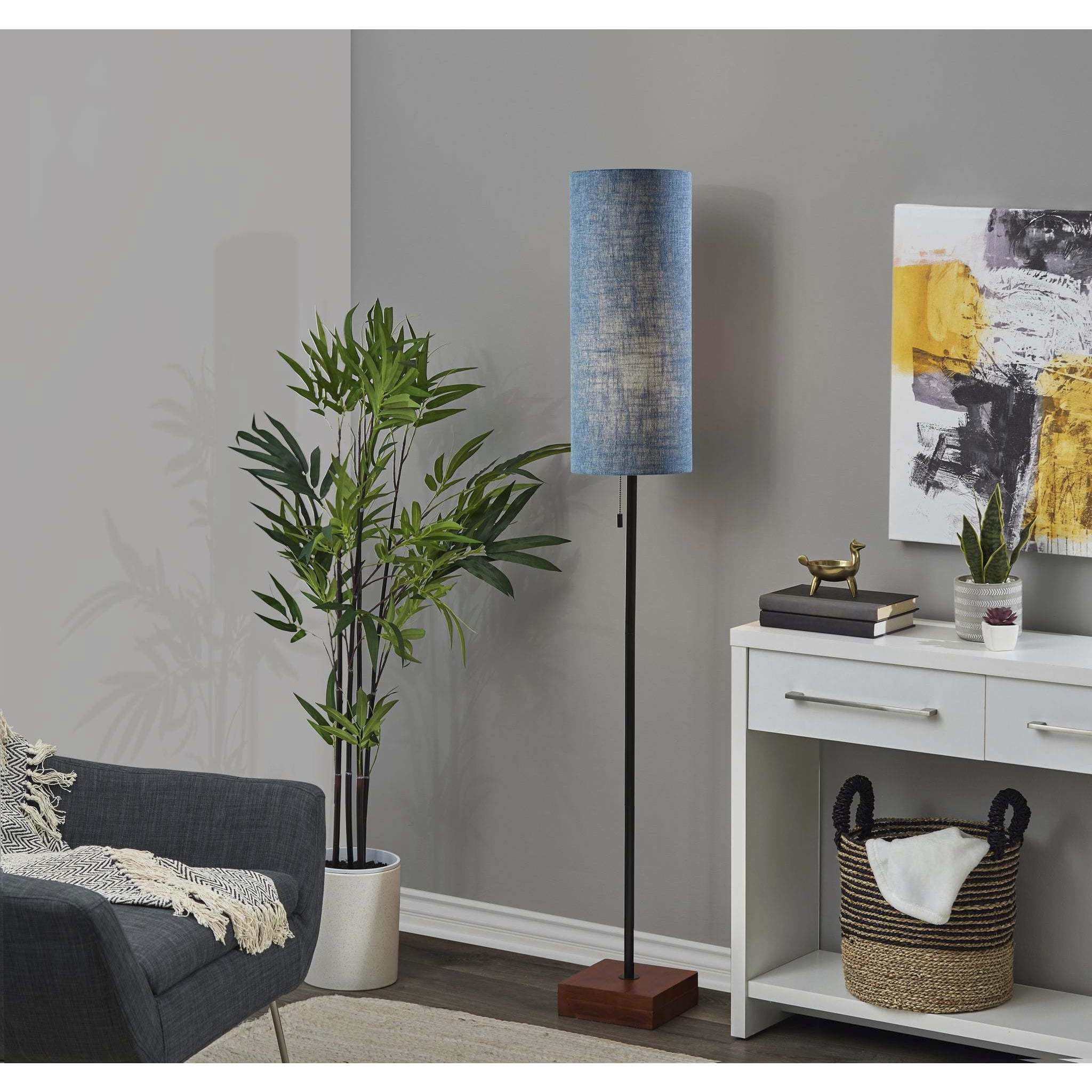 Trudy 62 inch 100.00 watt Black Floor Lamp Portable Light in Blue