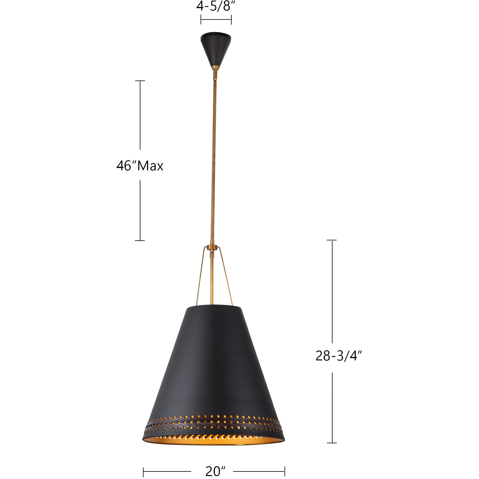 Brickell Pendant Ceiling Light in Matte Black and Hazelnut Leather