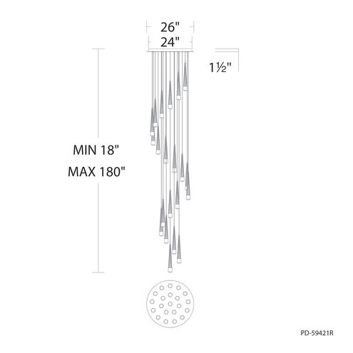 Quill LED 25 inch Chrome Multi-Light Pendant Ceiling Light, dweLED