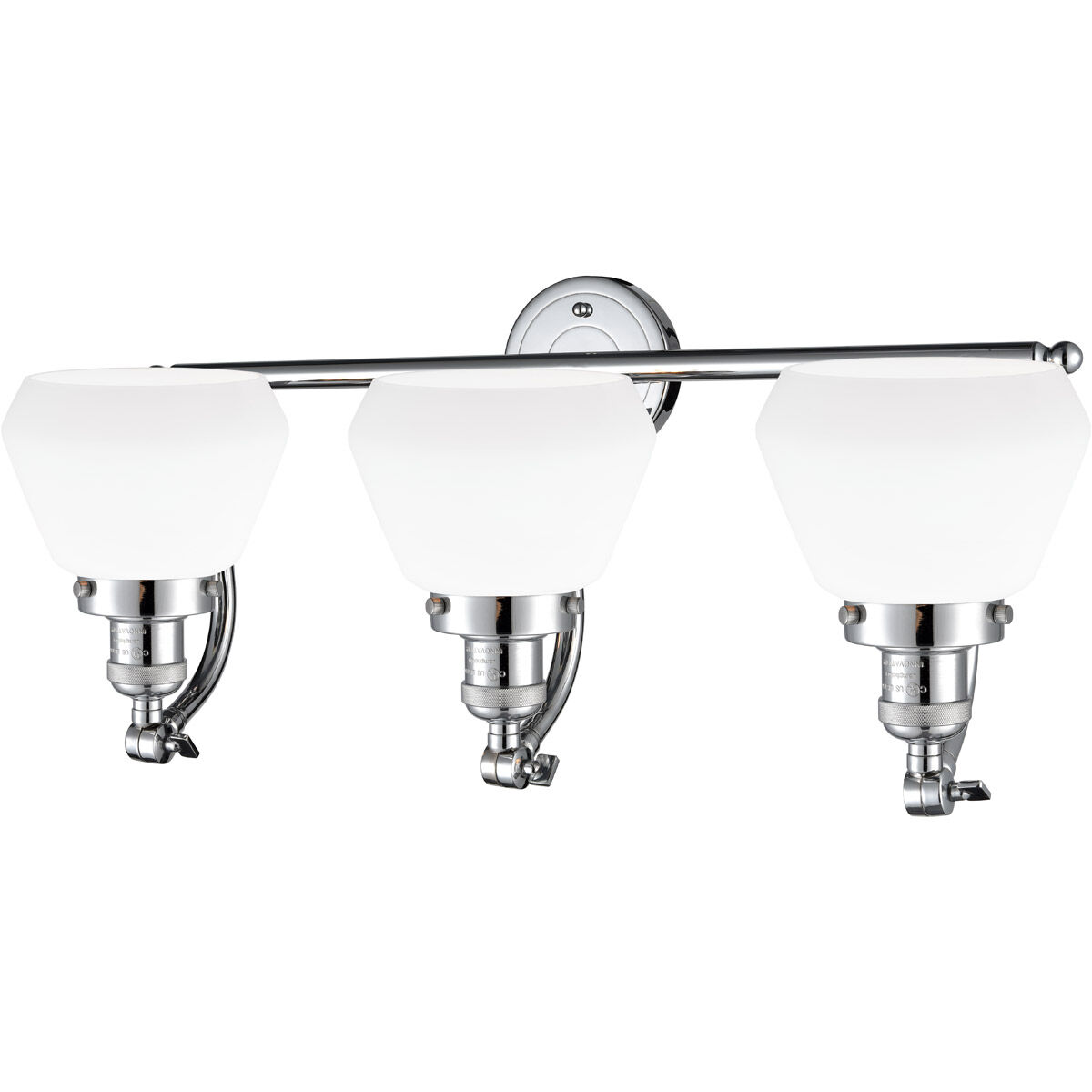 Franklin Restoration Fulton 3 Light 28 inch Polished Chrome Bath Vanity Light Wall Light in Matte White Glass, Franklin Restoration