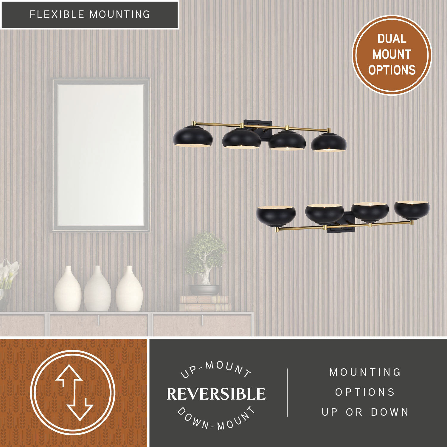 Belmont LED 38 inch Matte Black and Satin Brass Bathroom Light Wall Light in 4