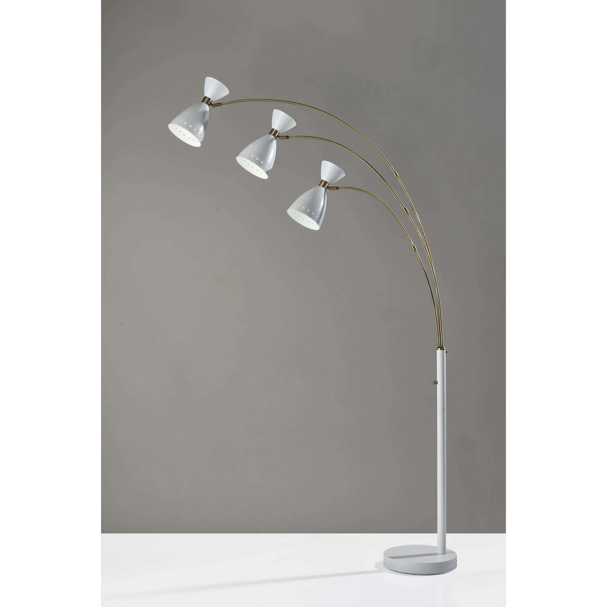 Oscar 82 inch 40.00 watt White and Antique Brass Arc Lamp Portable Light, 3-Arm