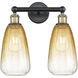 Edison Brookhaven Almond 2 Light 15 inch Black Antique Brass Bath Vanity Light Wall Light in Amber Glass