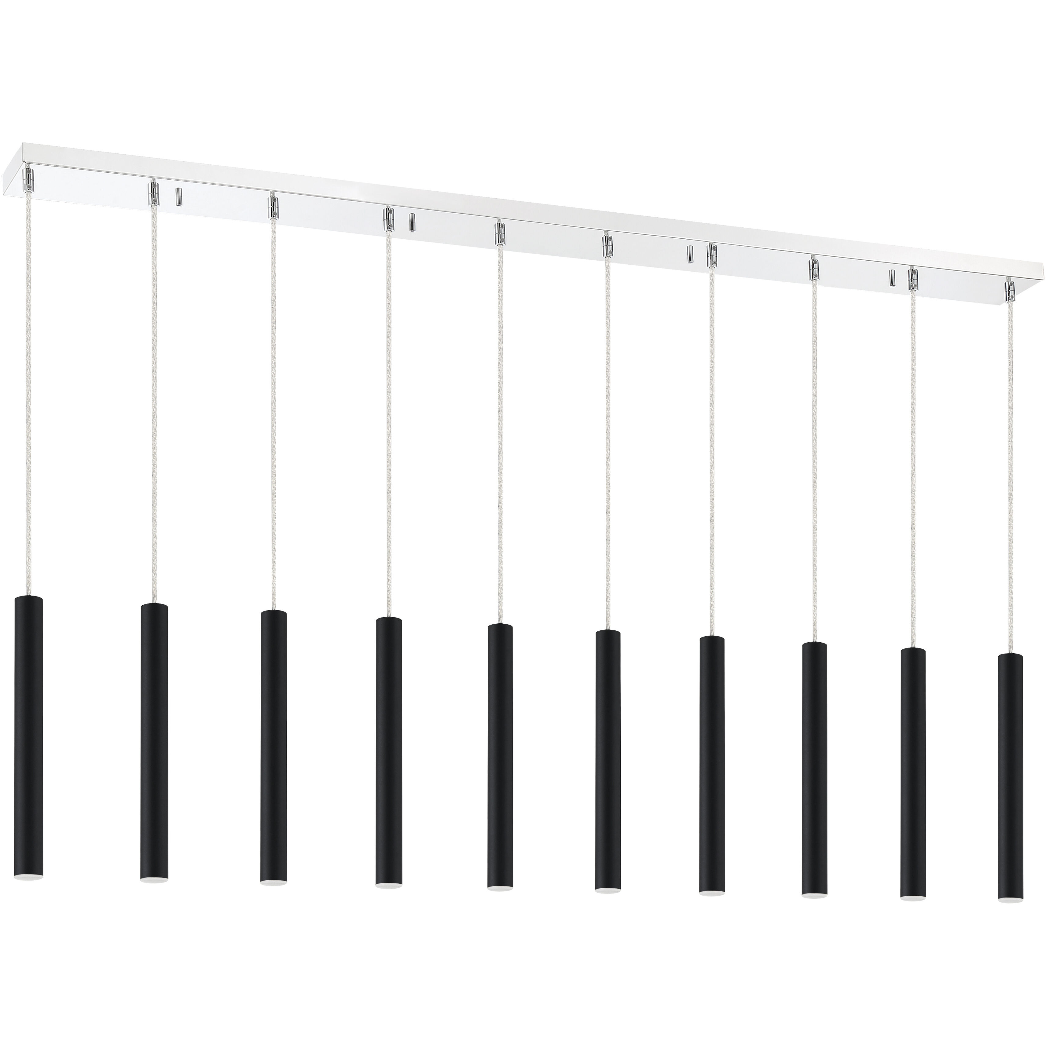 Forest LED 56.5 inch Chrome Linear Chandelier Ceiling Light in 10, 27, Matte Black Steel