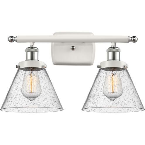 Ballston Large Cone 2 Light 16 inch White and Polished Chrome Bath Vanity Light Wall Light in Seedy Glass