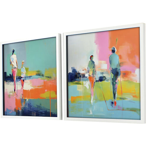 Golf Players Turquoise and Green and Pink and Orange Framed Art