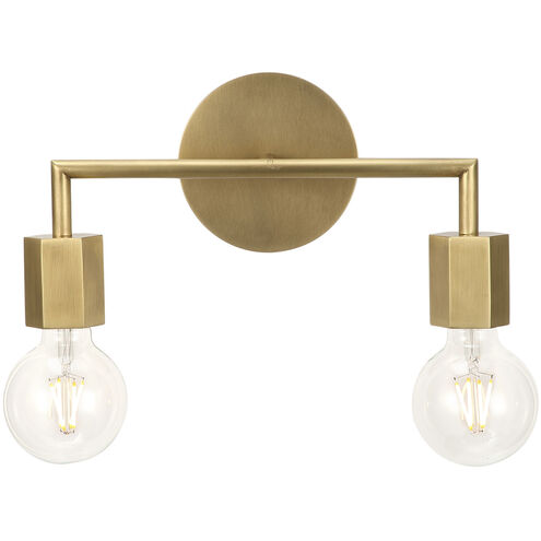 Hexa 2 Light 6.49 inch Vintage Brass Vanity Light Wall Light