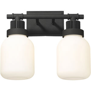 Somers 2 Light 14.75 inch Textured Black Bath Vanity Light Wall Light in Matte White Glass