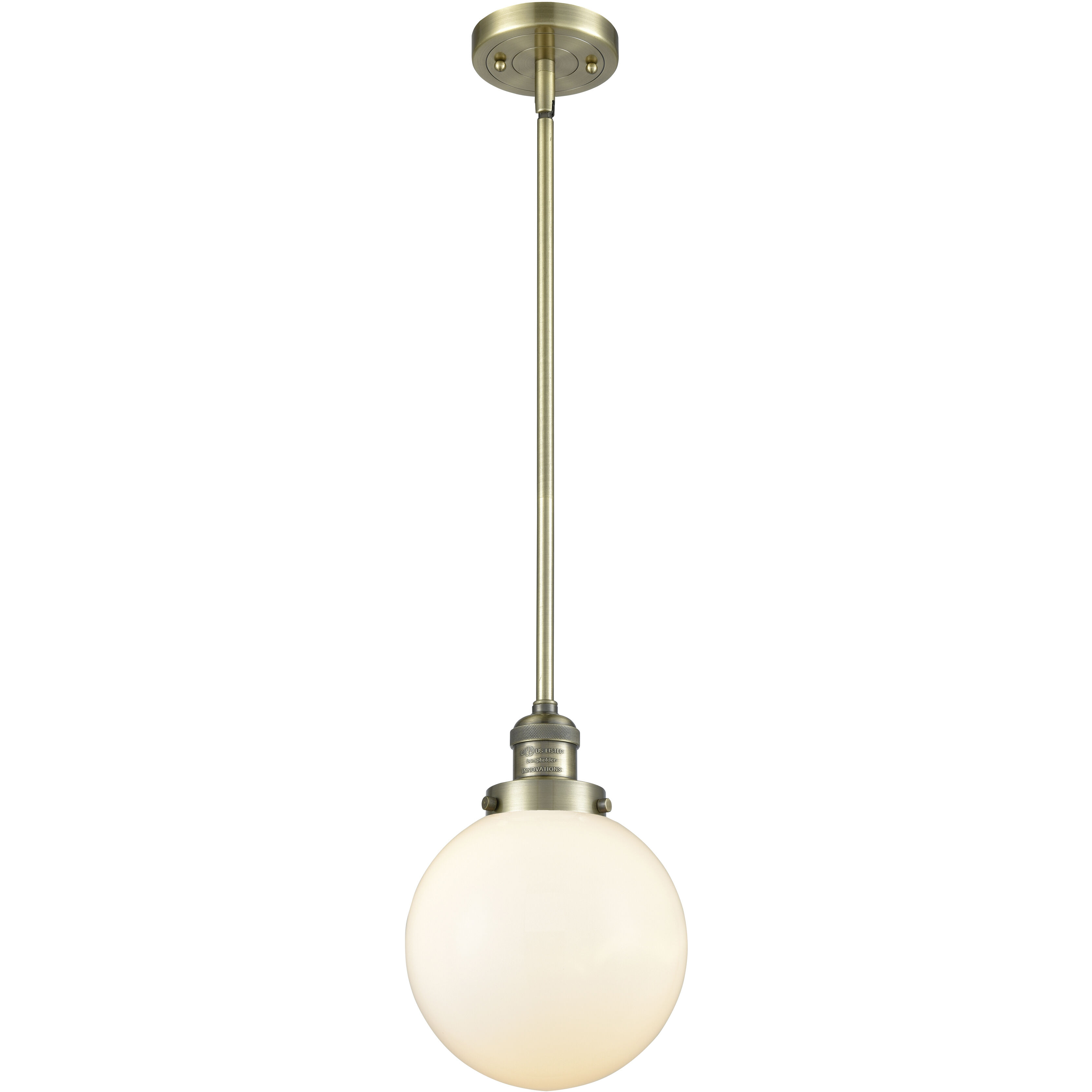 Franklin Restoration Beacon LED 8 inch Antique Brass Mini Pendant Ceiling Light in Matte White, Franklin Restoration