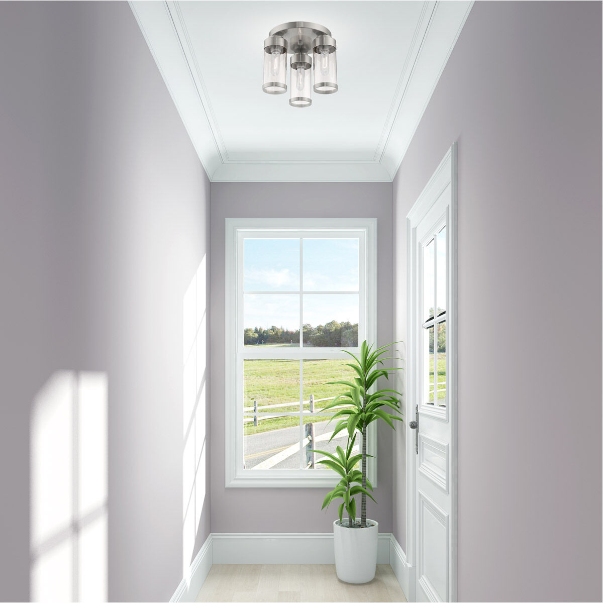 Hillcrest 3 Light 12 inch Brushed Nickel Semi-Flush Mount Ceiling Light