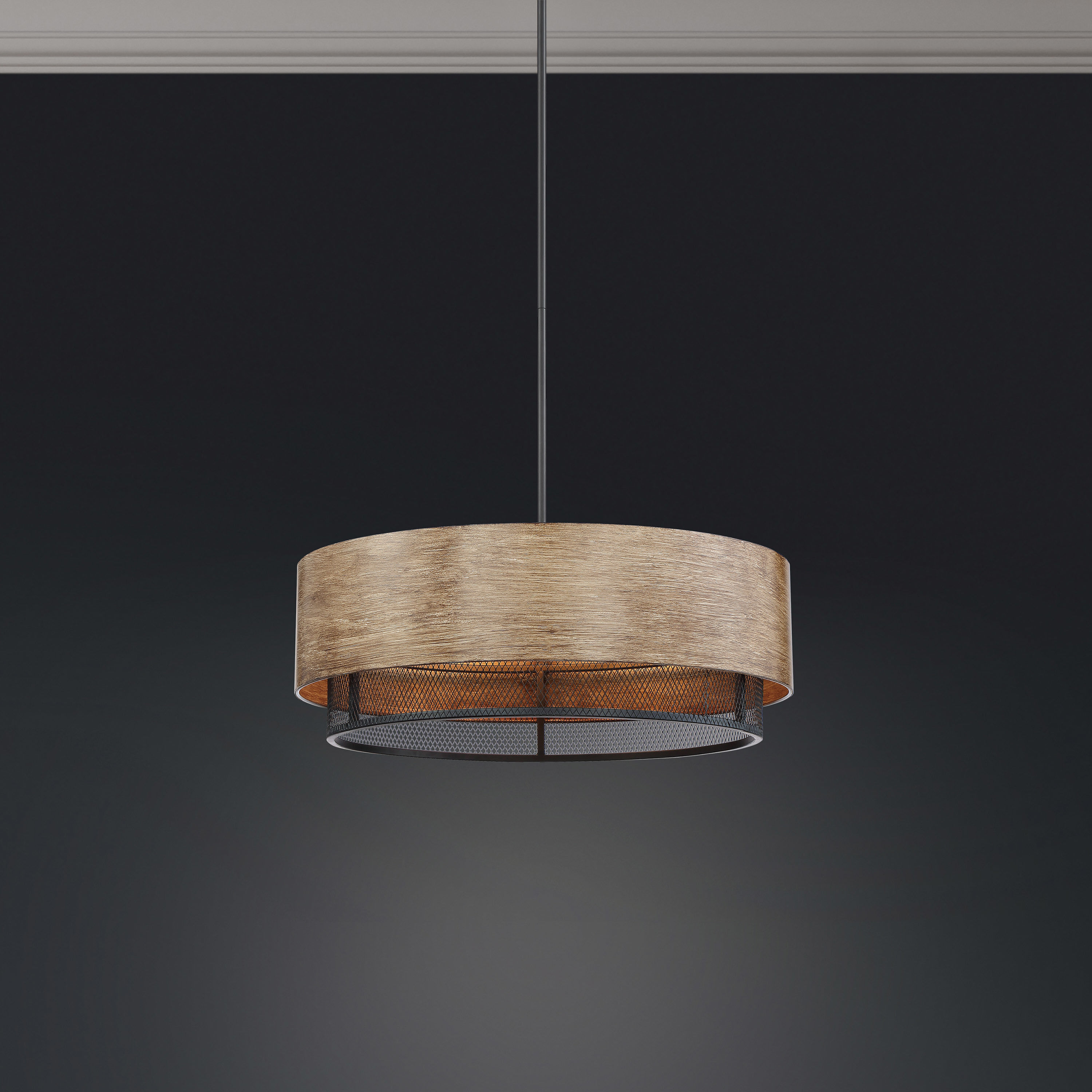 Barrique 5 Light 24 inch Black and Honey Wood Pendant Ceiling Light