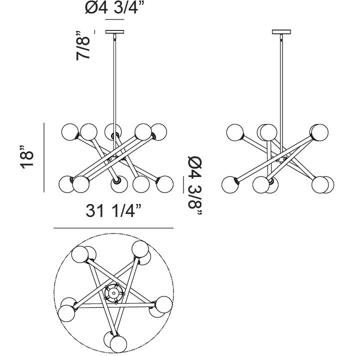 Matchstix 10 Light 31.25 inch Aged Gold Brass Pendant Ceiling Light in Aged Gold Brass and Clear