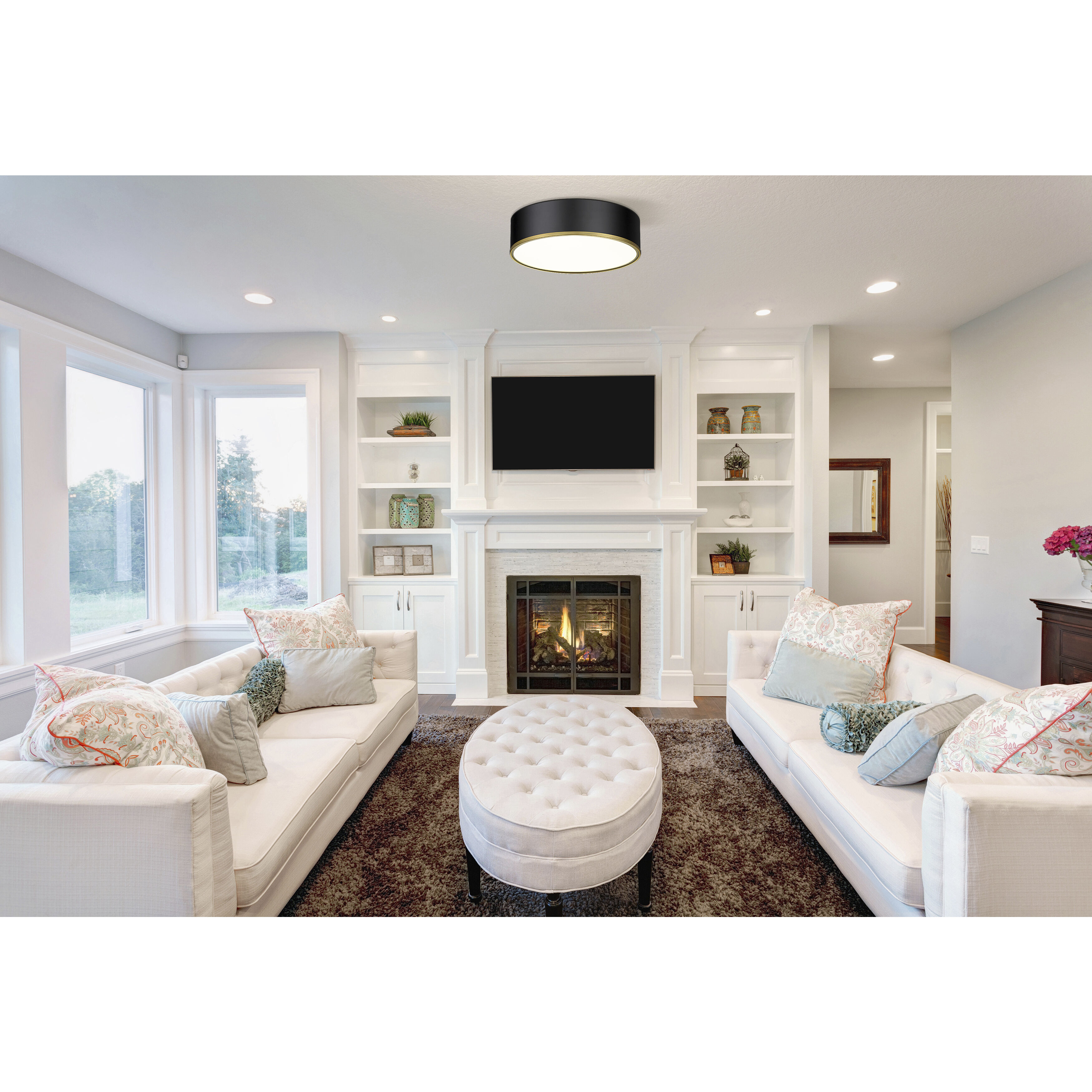 Arlo 4 Light 20.25 inch Matte Black and Rubbed Brass Flush Mount Ceiling Light