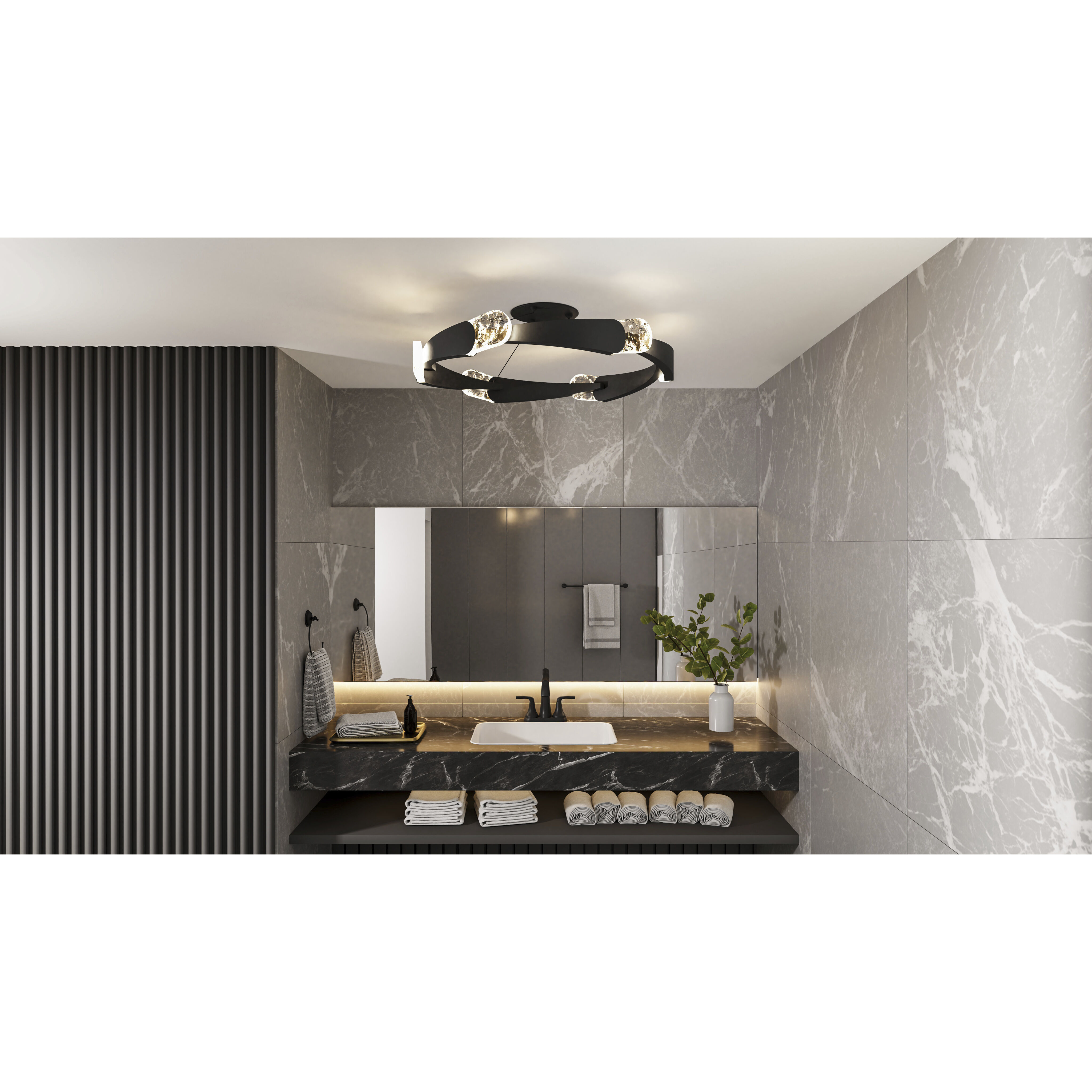 Saffron LED 34 inch Matte Black Semi-Flush Mount Ceiling Light, Extra Large