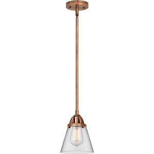 Nouveau 2 Small Cone LED 6 inch Antique Copper Mini Pendant Ceiling Light in Clear Glass