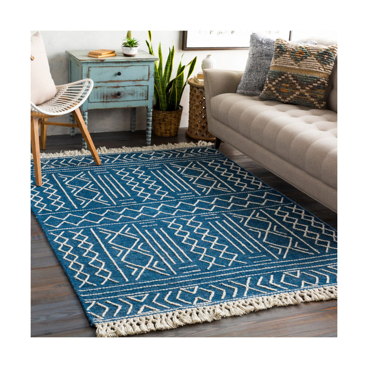 Cheyenne 96 X 30 inch Dark Blue/Cream/White Rugs