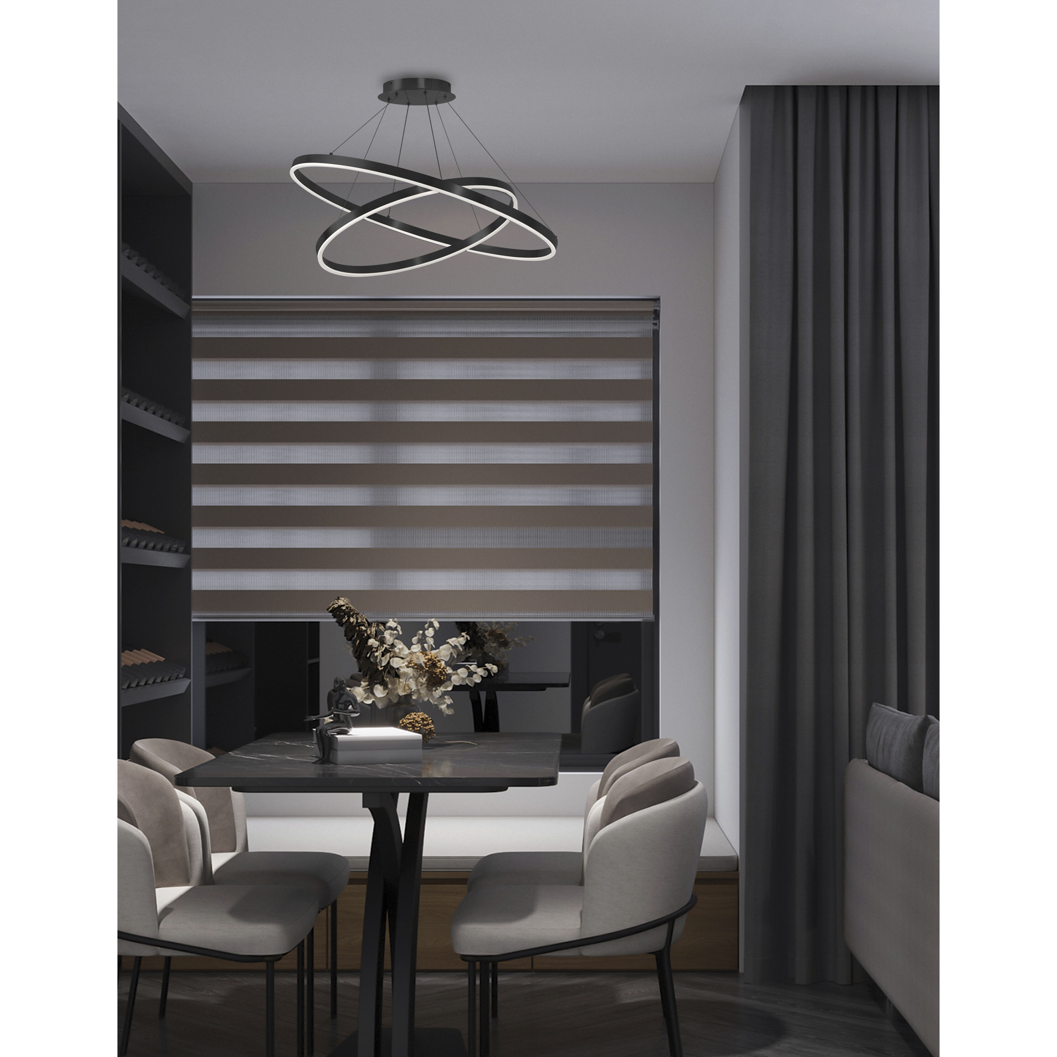 Circulo LED 32 inch Matte Black Chandelier Ceiling Light, Tiered