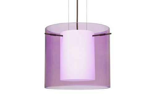 Pahu 1 Light Bronze Pendant Ceiling Light in Transparent Amethyst/Opal Glass, Incandescent