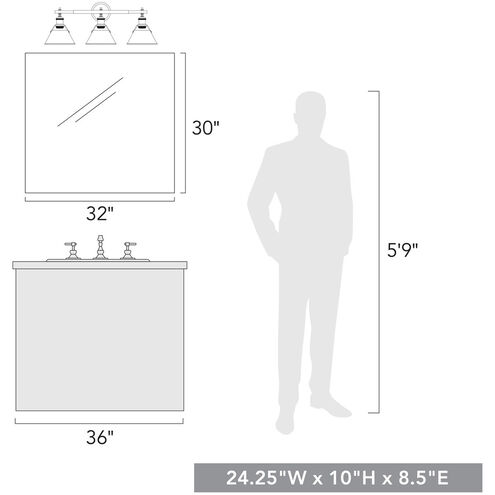 Orwell 3 Light 27 inch Chrome Bath Vanity Wall Light in Opal Glass