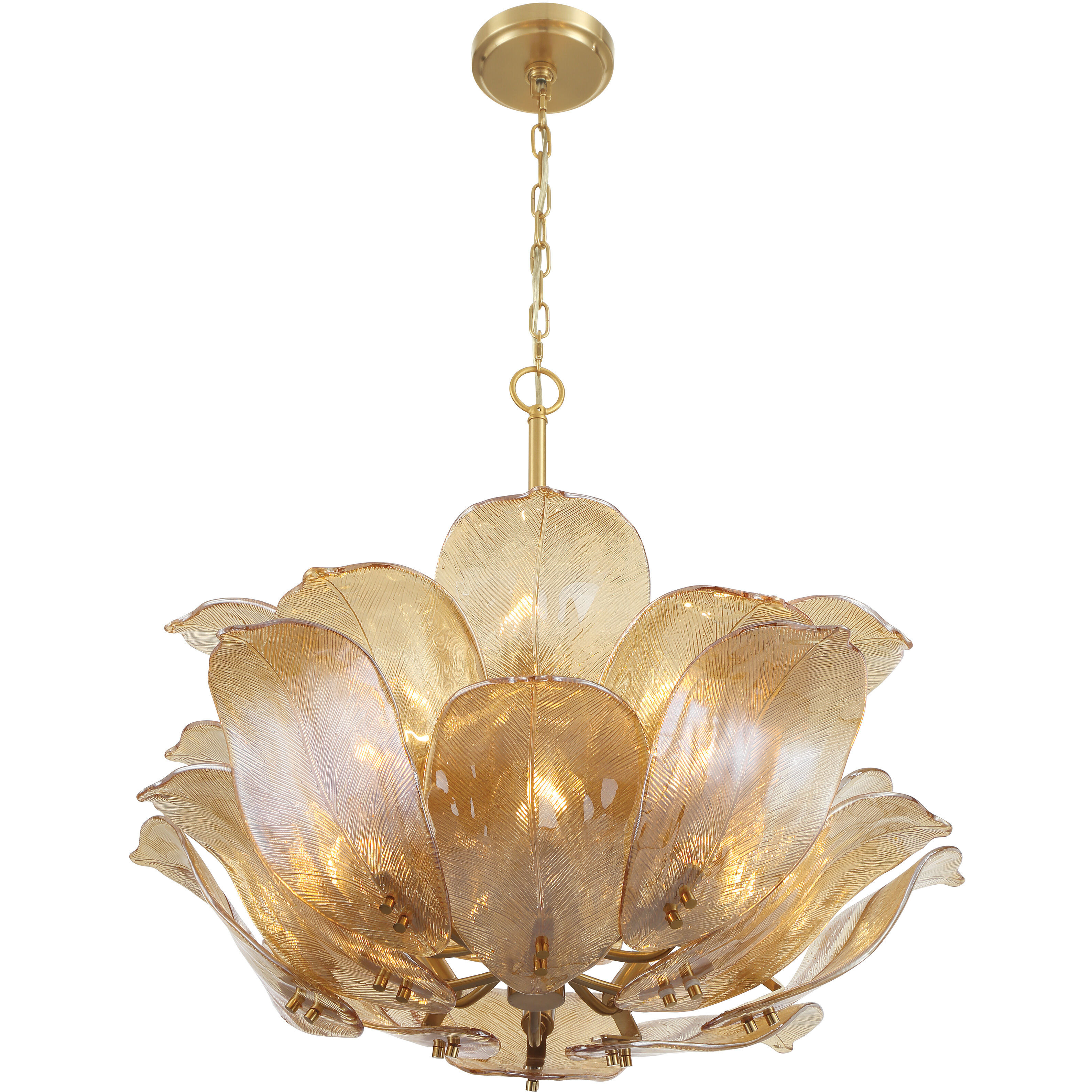 Orchid 10 Light 28.5 inch Legacy Brass Pendant Ceiling Light in Amber Handmade Glass