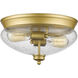 Amon 2 Light 13 inch Satin Gold Flush Mount Ceiling Light in Clear Seedy Glass, 3.3