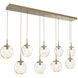 Aster LED LED Gilded Brass Linear Pendant Ceiling Light in 3000K LED, Floret Inner - Amber Outer, Multi-Port