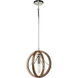 Abbey 1 Light 12 inch Faux Wood and Polished Nickel Down Pendant Ceiling Light