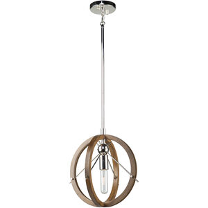 Abbey 1 Light 12 inch Faux Wood and Polished Nickel Down Pendant Ceiling Light