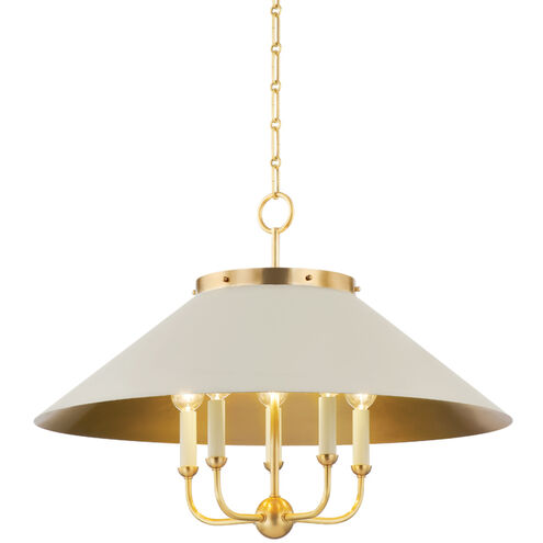 Clivedon 5 Light 27.5 inch Aged Brass/Off White Chandelier Ceiling Light