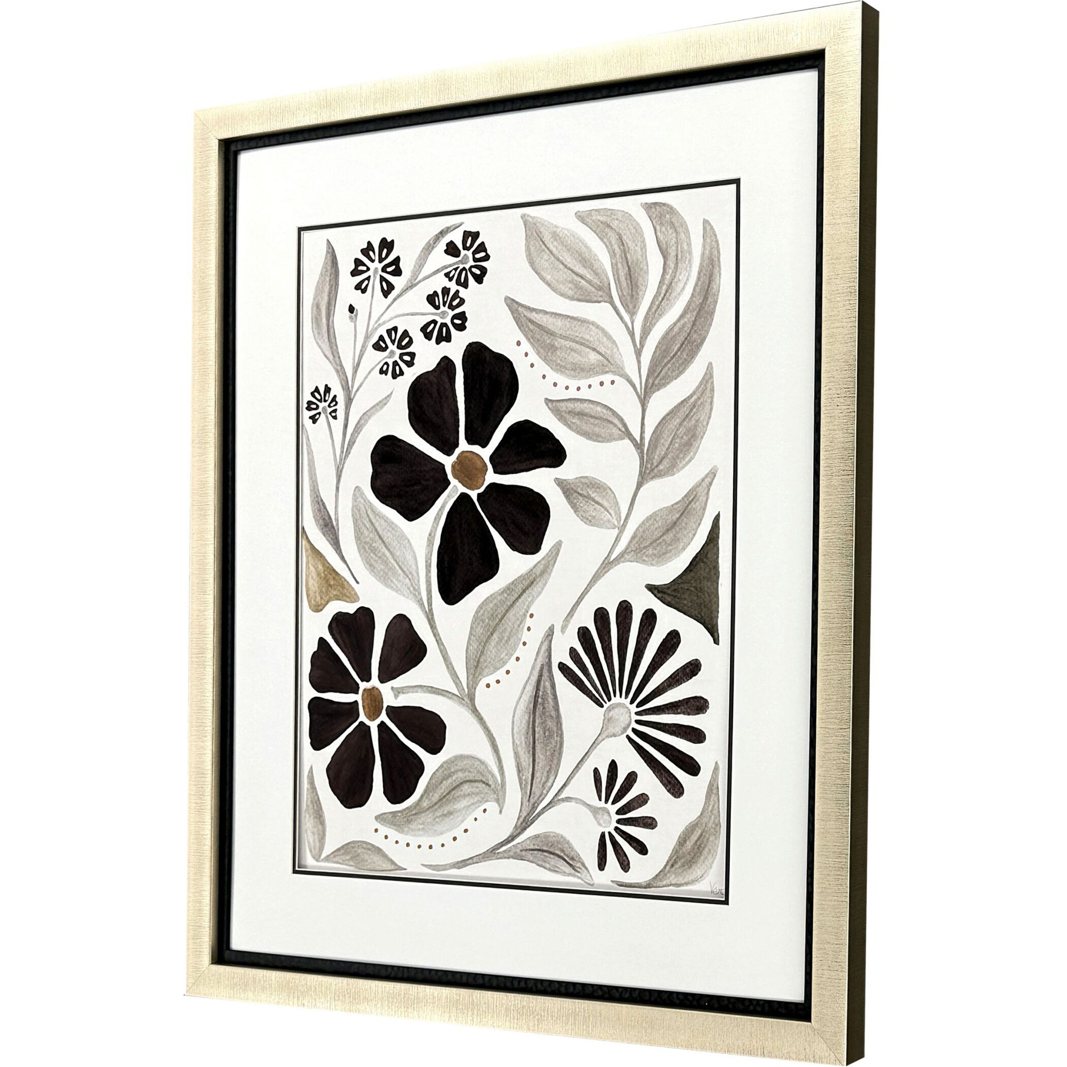 Modern Petals Gray and Beige and Brown Framed Art