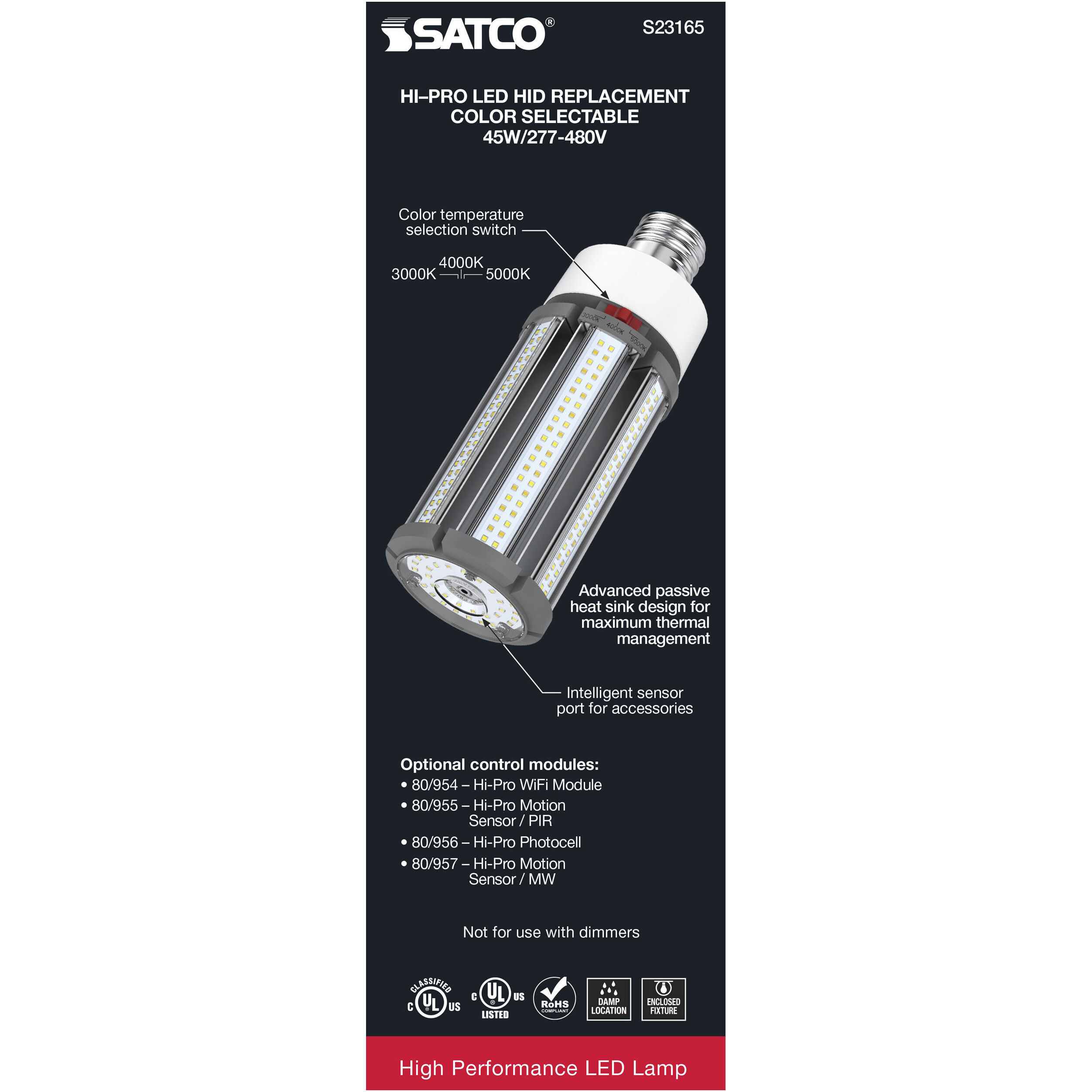 Lumos LED Mogul Extended 45 watt 277-480 3000K/4000K/5000K HID Replacements, HID Replacements