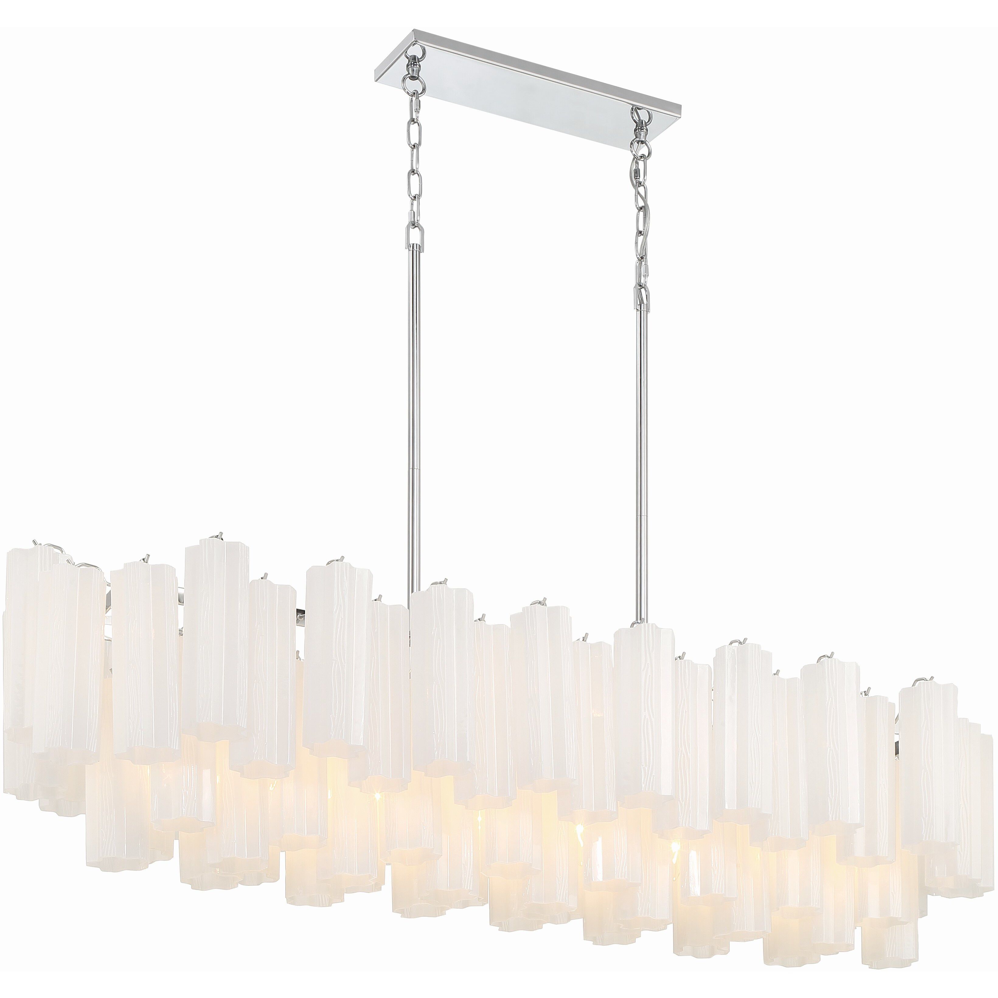 Addis 14 Light 51.75 inch Polished Chrome Linear Chandelier Ceiling Light in Tronchi Glass White