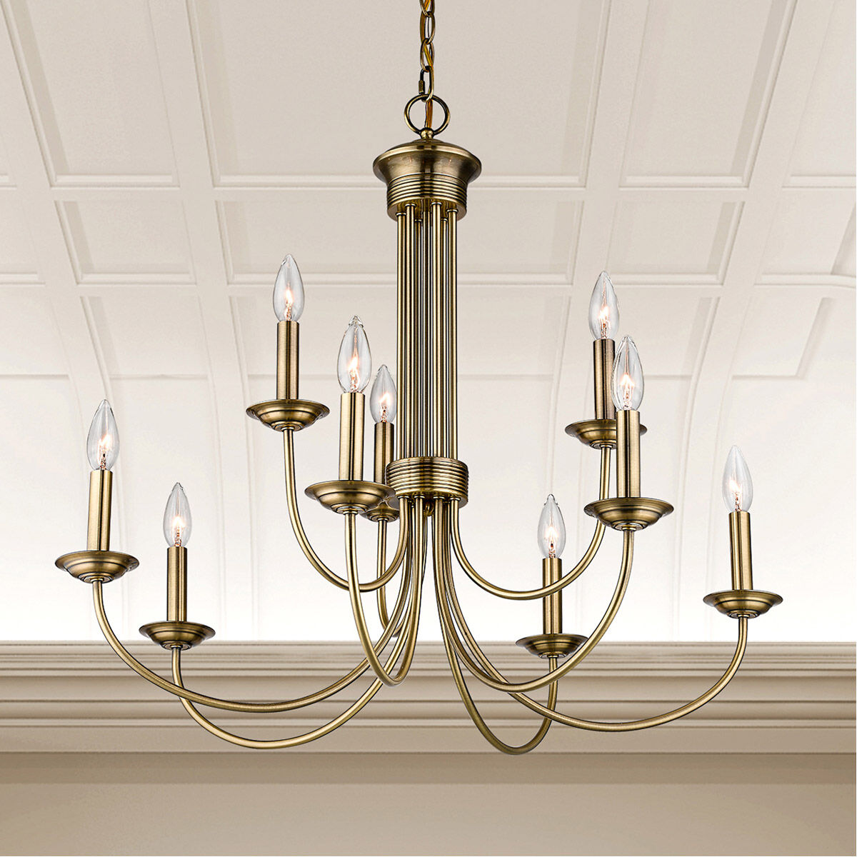 Estate 9 Light 30 inch Antique Brass Chandelier Ceiling Light