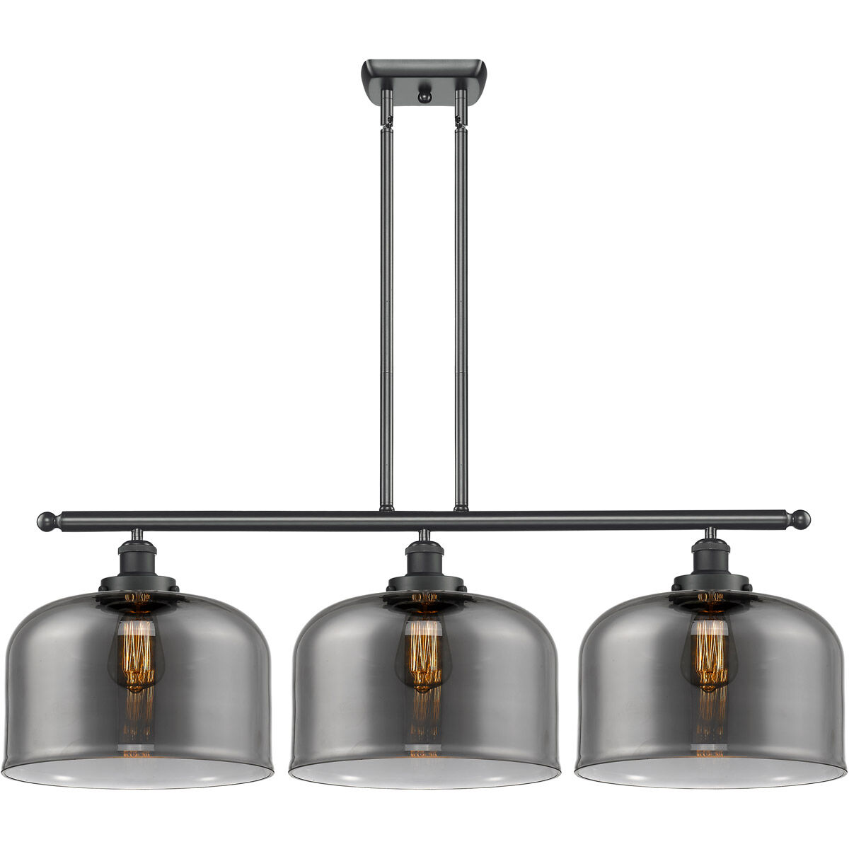 Ballston X-Large Bell 3 Light 36 inch Matte Black Island Light Ceiling Light in Plated Smoke Glass, Ballston