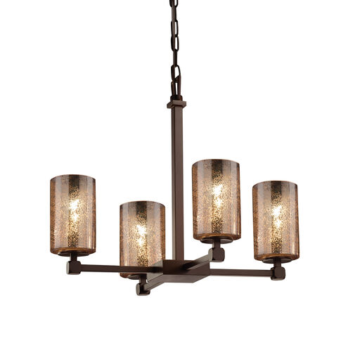 Fusion 4 Light 21 inch Dark Bronze Chandelier Ceiling Light in Mercury Glass, Cylinder with Flat Rim, Incandescent
