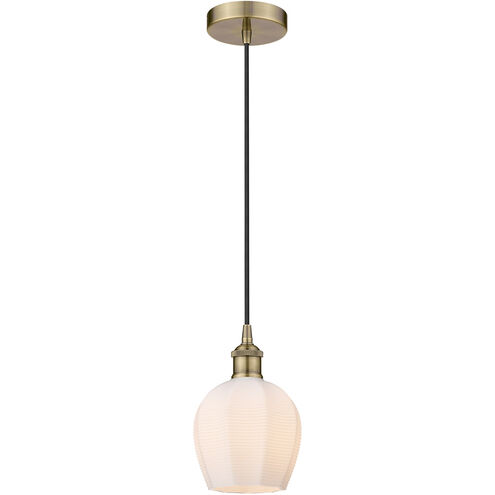 Edison Norfolk LED 5.75 inch Antique Brass Mini Pendant Ceiling Light in Matte White Glass