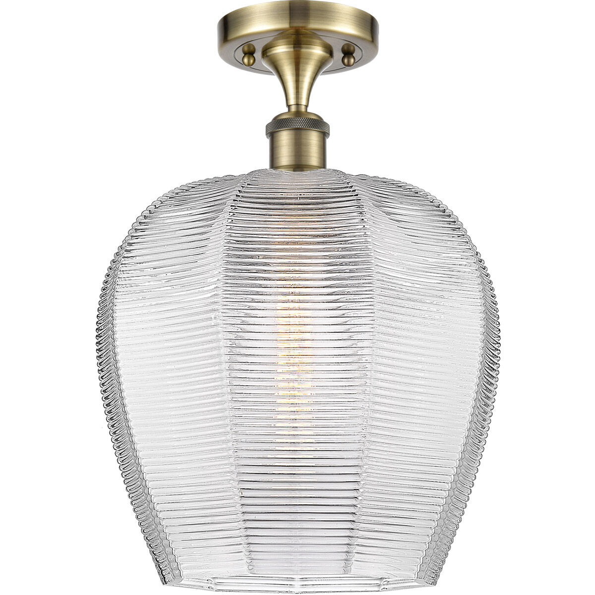 Ballston Norfolk LED 11.75 inch Antique Brass Semi-Flush Mount Ceiling Light in Clear Glass