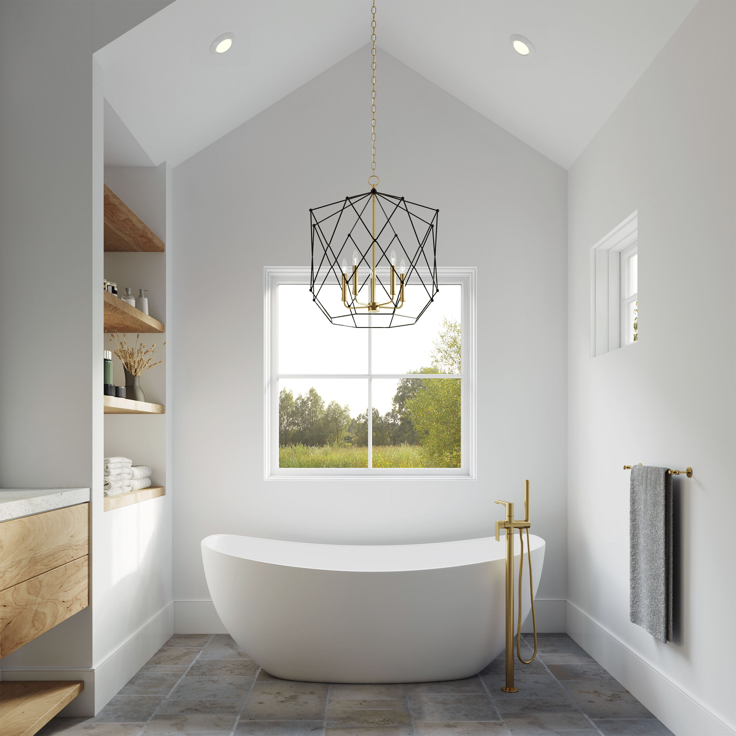 Zarra 5 Light 23 inch Satin Brass Pendant Ceiling Light