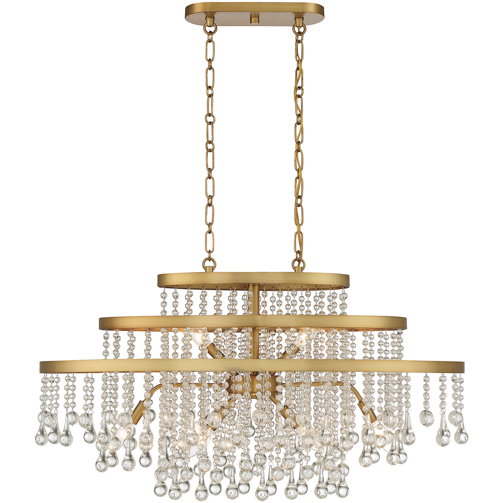 Luna 10 Light 36 inch Warm Brass Linear Chandelier Ceiling Light, Oval